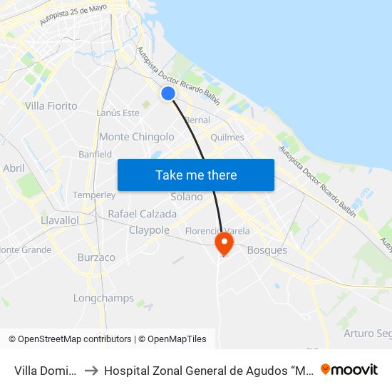 Villa Dominico to Hospital Zonal General de Agudos “Mi Pueblo” map