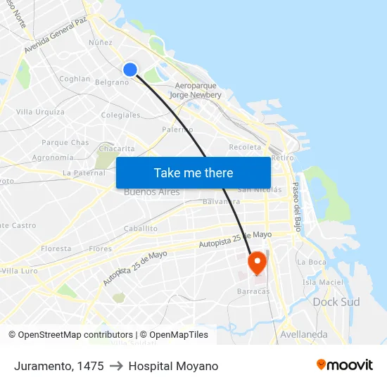 Juramento, 1475 to Hospital Moyano map