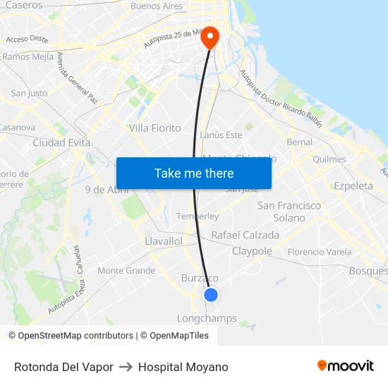 Rotonda Del Vapor to Hospital Moyano map