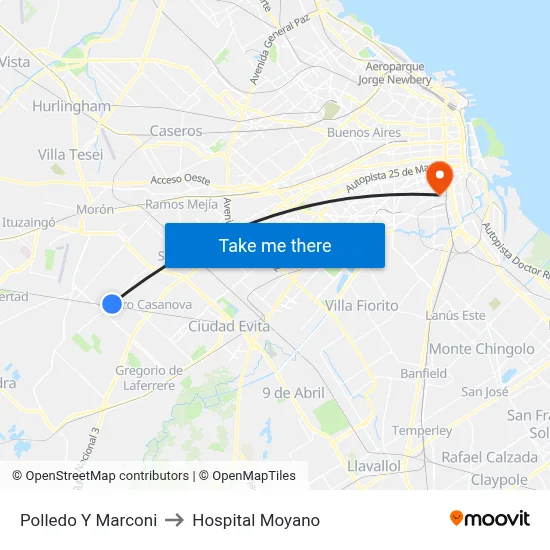 Polledo Y Marconi to Hospital Moyano map