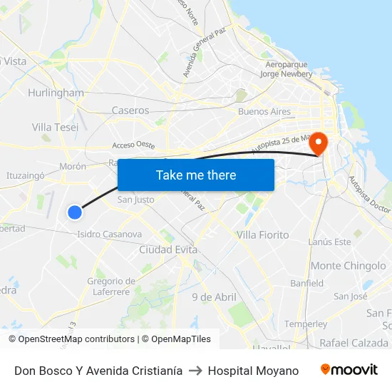 Don Bosco Y Avenida Cristianía to Hospital Moyano map