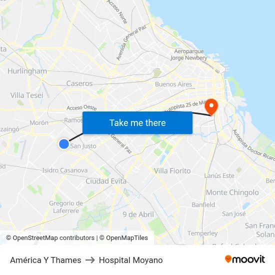 América Y Thames to Hospital Moyano map