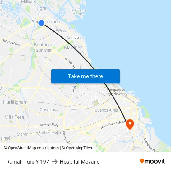 Ramal Tigre Y 197 to Hospital Moyano map
