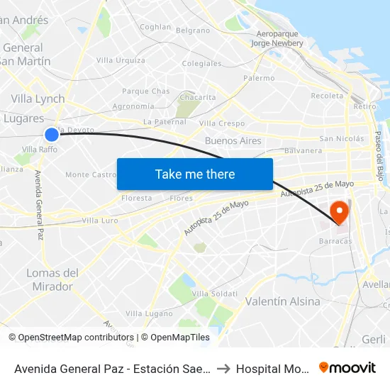 Avenida General Paz - Estación Saenz Peña to Hospital Moyano map