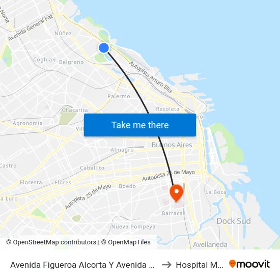 Avenida Figueroa Alcorta Y Avenida La Pampa (34) to Hospital Moyano map