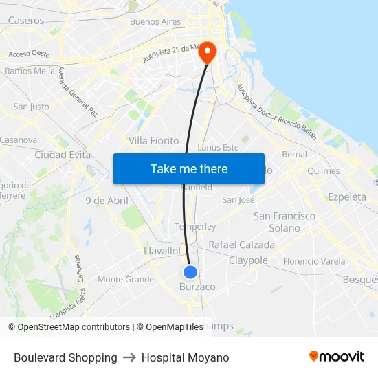 Boulevard Shopping to Hospital Moyano map