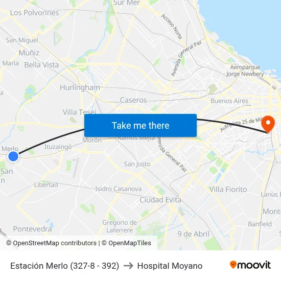 Estación Merlo (327-8 - 392) to Hospital Moyano map