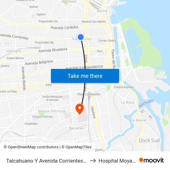 Talcahuano Y Avenida Corrientes (8) to Hospital Moyano map