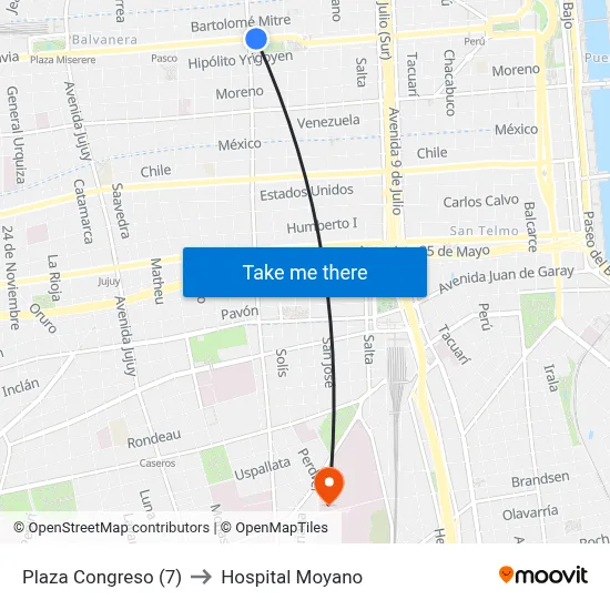 Plaza Congreso (7) to Hospital Moyano map