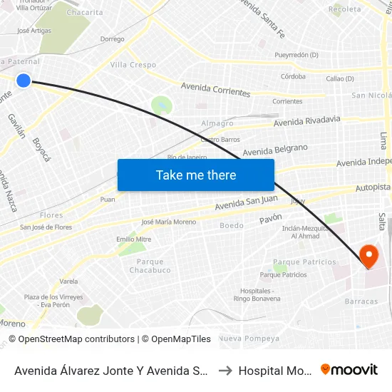 Avenida Álvarez Jonte Y Avenida San Martín to Hospital Moyano map