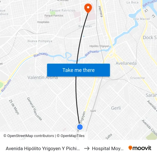 Avenida Hipólito Yrigoyen Y Pichincha to Hospital Moyano map