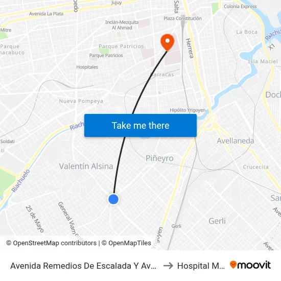 Avenida Remedios De Escalada Y Avenida Rivadavia to Hospital Moyano map