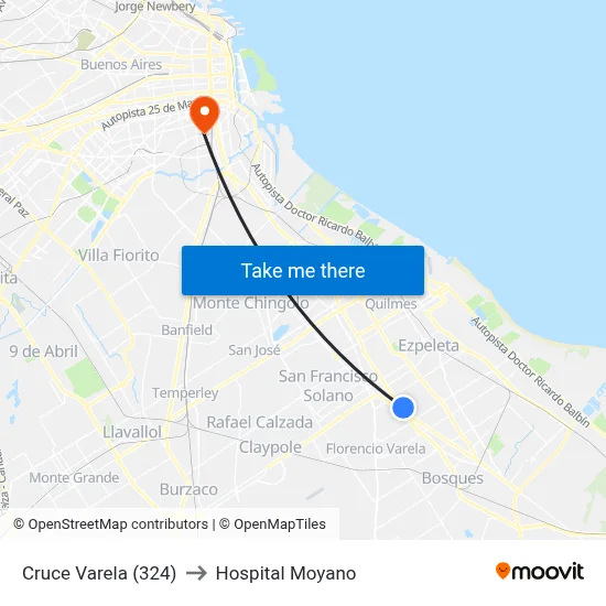 Cruce Varela (324) to Hospital Moyano map