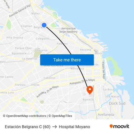 Estación Belgrano C (60) to Hospital Moyano map