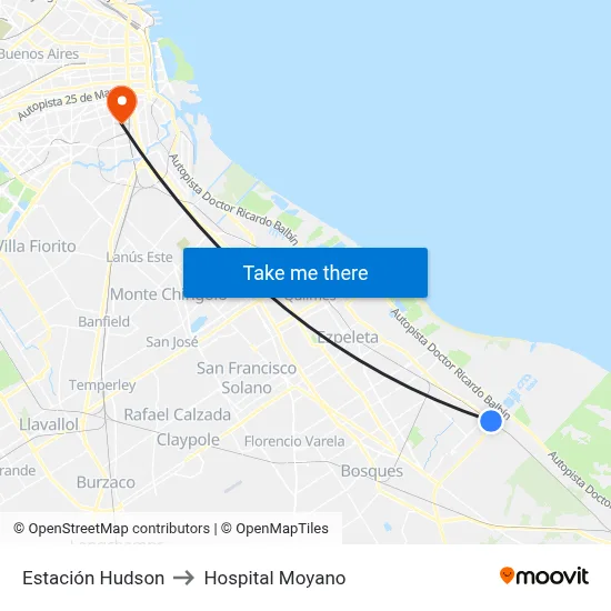 Estación Hudson to Hospital Moyano map