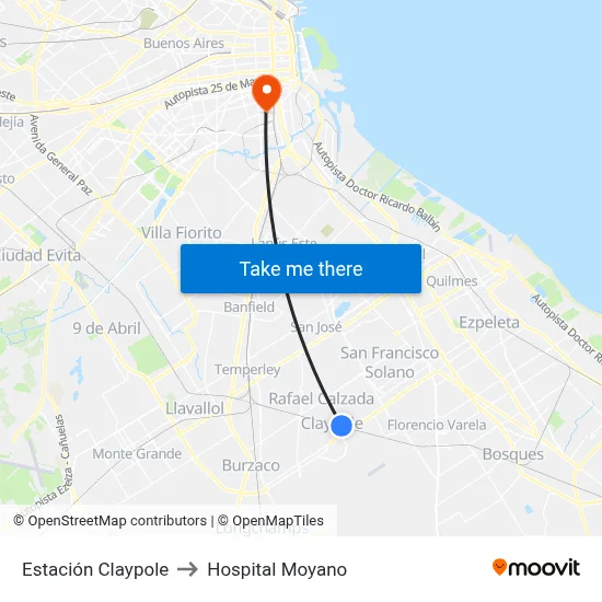 Estación Claypole to Hospital Moyano map