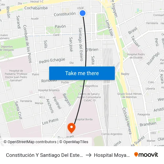 Constitución Y Santiago Del Estero to Hospital Moyano map