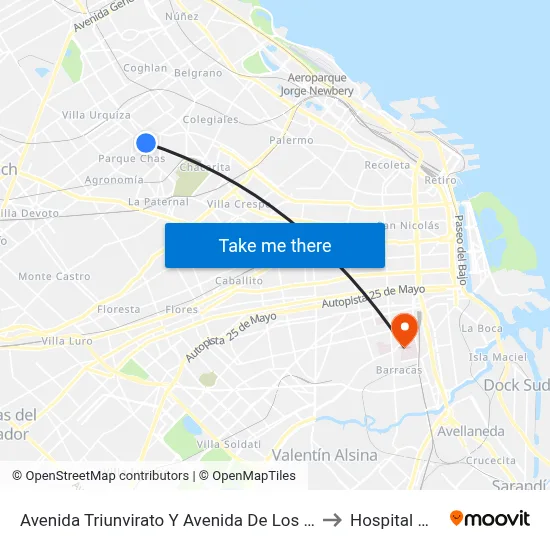 Avenida Triunvirato Y Avenida De Los Incas (108 - 176) to Hospital Moyano map