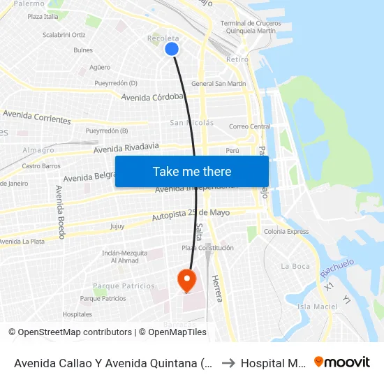 Avenida Callao Y Avenida Quintana (17 - 110 - 124) to Hospital Moyano map