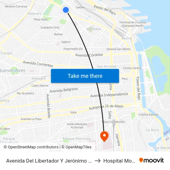 Avenida Del Libertador Y Jerónimo Salguero to Hospital Moyano map