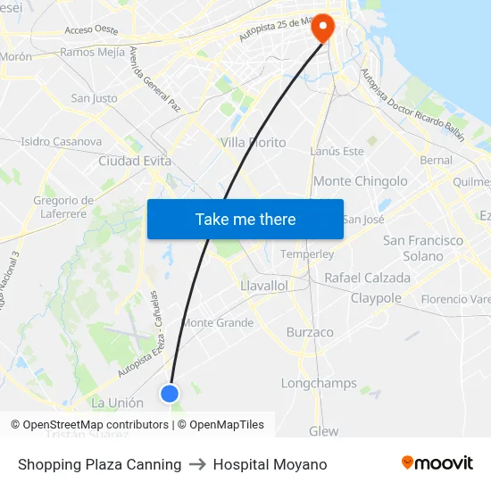 Shopping Plaza Canning to Hospital Moyano map