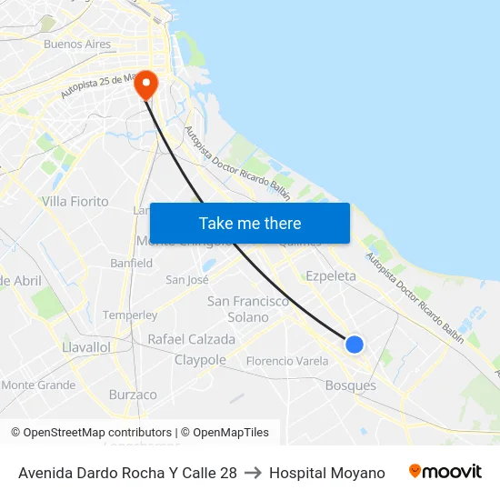 Avenida Dardo Rocha Y Calle 28 to Hospital Moyano map