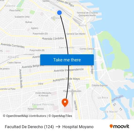 Facultad De Derecho (124) to Hospital Moyano map