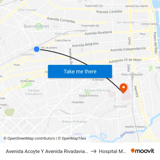 Avenida Acoyte Y Avenida Rivadavia (172 - 181) to Hospital Moyano map