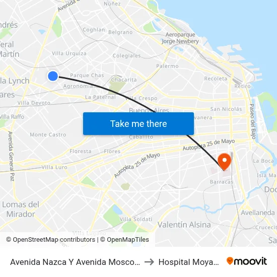 Avenida Nazca Y Avenida Mosconi to Hospital Moyano map