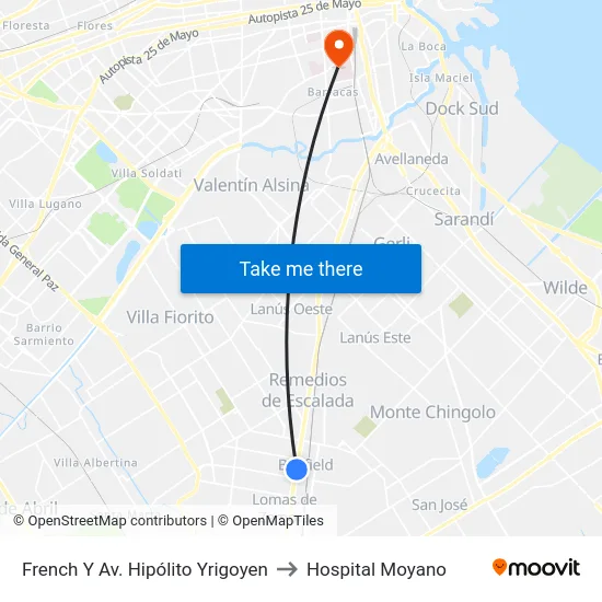 French Y Av. Hipólito Yrigoyen to Hospital Moyano map