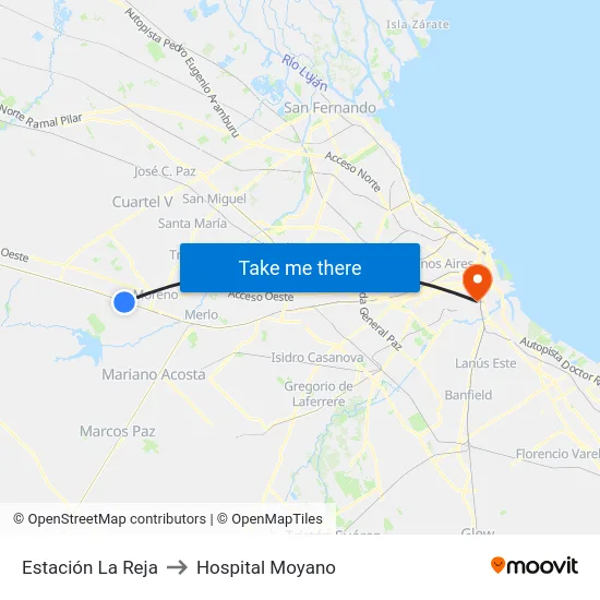 Estación La Reja to Hospital Moyano map