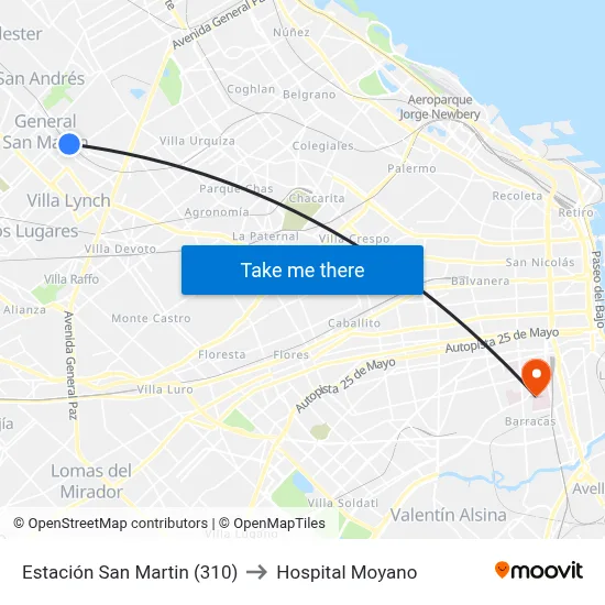 Estación San Martin (310) to Hospital Moyano map
