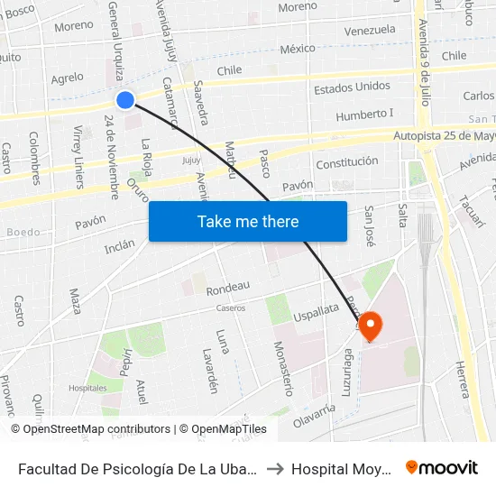 Facultad De Psicología De La Uba (96) to Hospital Moyano map