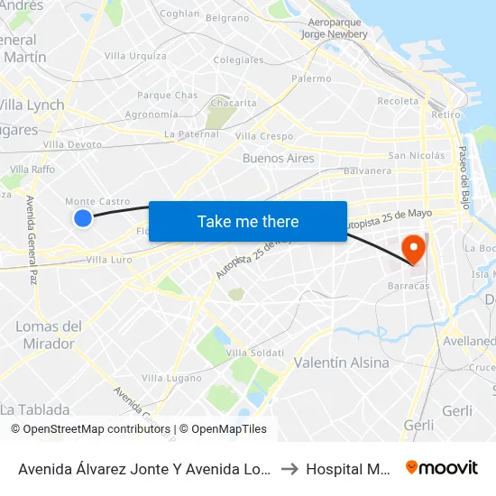 Avenida Álvarez Jonte Y Avenida Lope De Vega to Hospital Moyano map