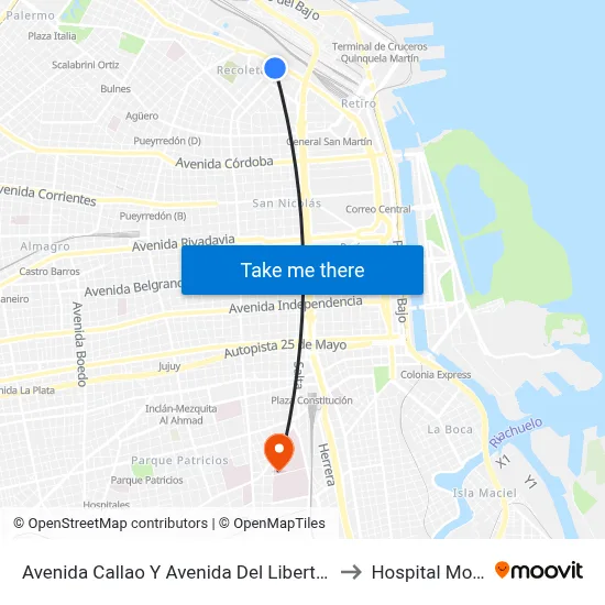 Avenida Callao Y Avenida Del Libertador (110) to Hospital Moyano map