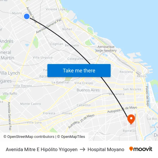 Avenida Mitre E Hipólito Yrigoyen to Hospital Moyano map
