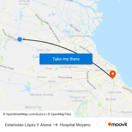 Estanislao López Y Alsina to Hospital Moyano map