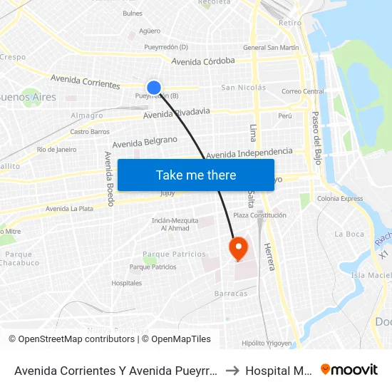 Avenida Corrientes Y Avenida Pueyrredón (24 - 26) to Hospital Moyano map