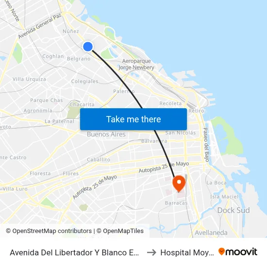 Avenida Del Libertador Y Blanco Encalada to Hospital Moyano map