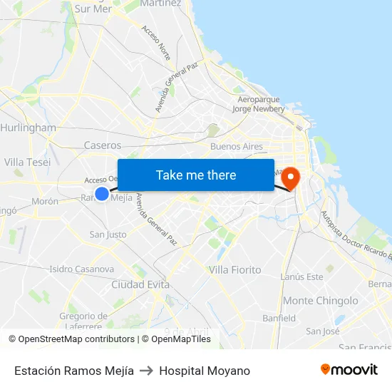Estación Ramos Mejía to Hospital Moyano map