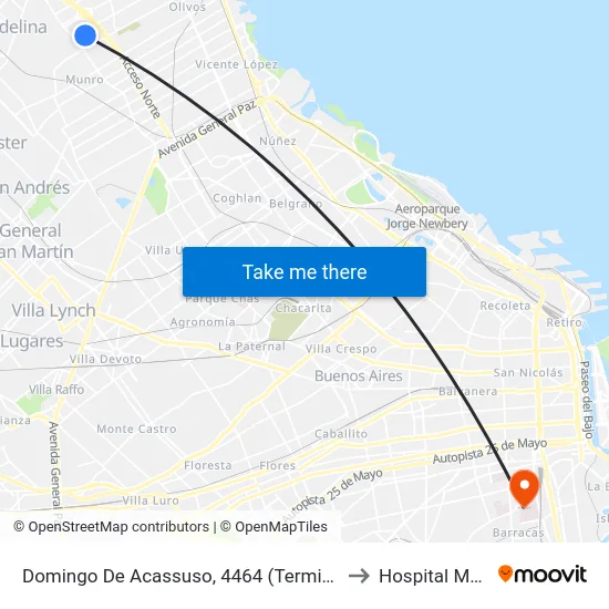 Domingo De Acassuso, 4464 (Terminal Línea 59) to Hospital Moyano map