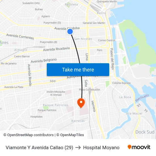 Viamonte Y Avenida Callao (29) to Hospital Moyano map
