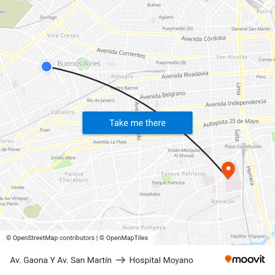 Av. Gaona Y Av. San Martín to Hospital Moyano map