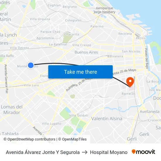 Avenida Álvarez Jonte Y Segurola to Hospital Moyano map
