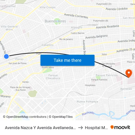Avenida Nazca Y Avenida Avellaneda (53 - 63 - 133) to Hospital Moyano map