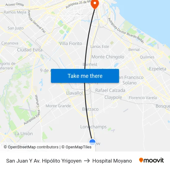 San Juan Y Av. Hipólito Yrigoyen to Hospital Moyano map