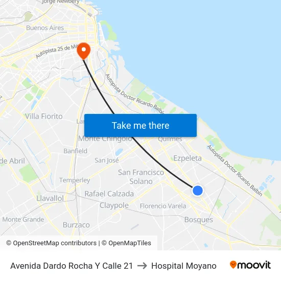 Avenida Dardo Rocha Y Calle 21 to Hospital Moyano map