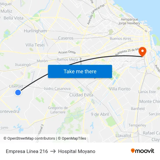 Empresa Línea 216 to Hospital Moyano map