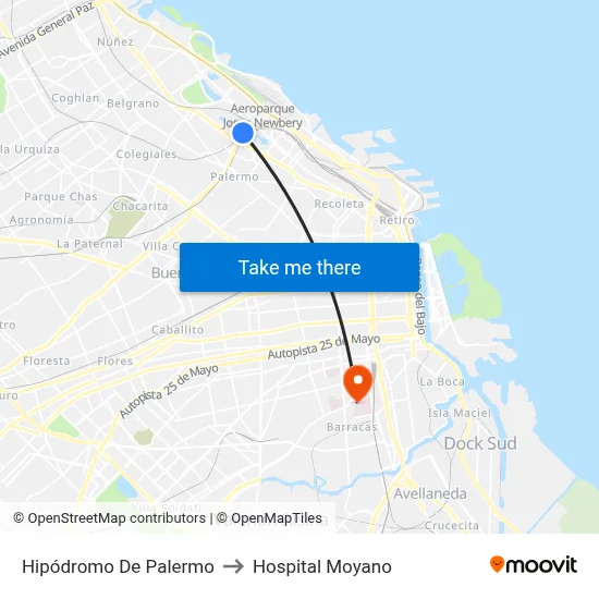 Hipódromo De Palermo to Hospital Moyano map