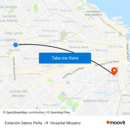 Estación Sáenz Peña to Hospital Moyano map